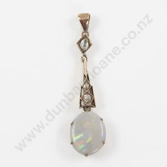 Antique 9ct Four Stone Opal and Diamond Pendant