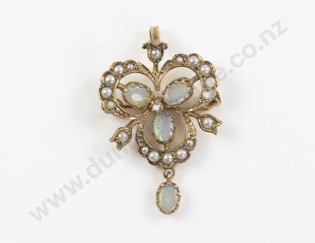 Victorian 9ct Seed Pearl and Opal Pendant/Brooch Image 1++