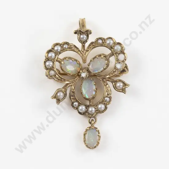 Victorian 9ct Seed Pearl and Opal Pendant/Brooch
