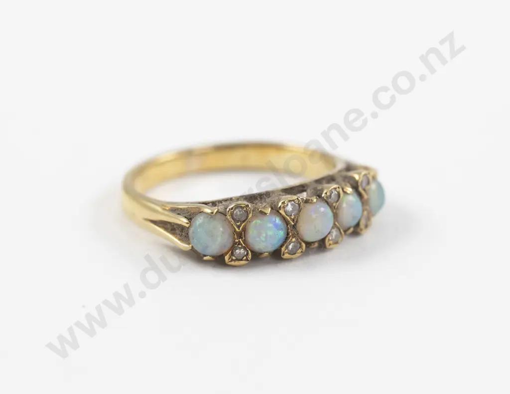 18ct 13Stone Diamond and Opal Bridge Ring Image 1++