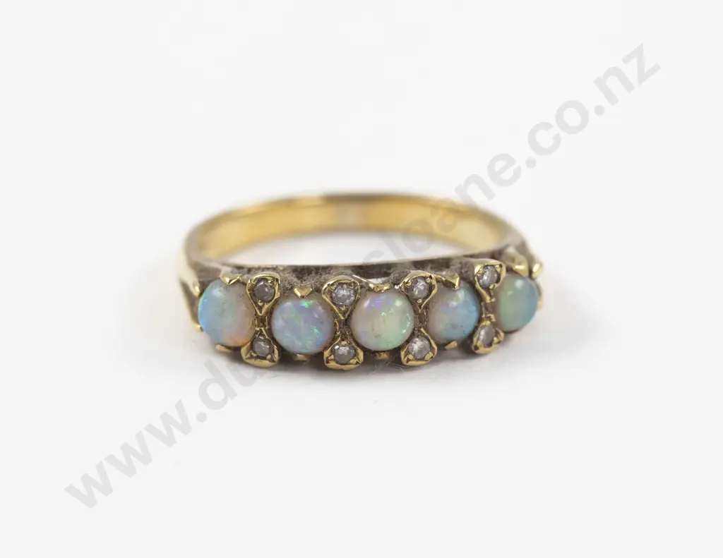 18ct 13Stone Diamond and Opal Bridge Ring Image 1++