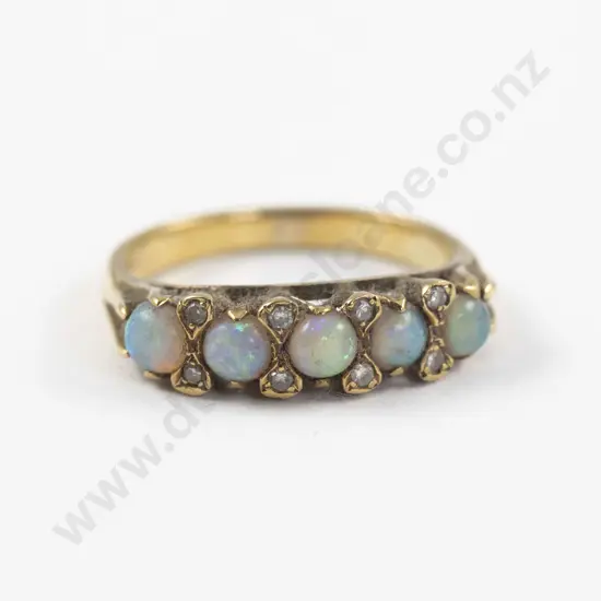 18ct 13Stone Diamond and Opal Bridge Ring