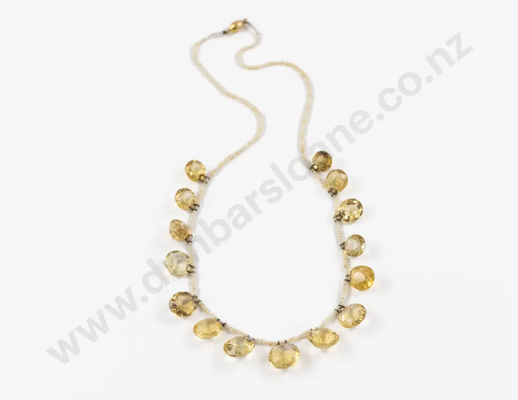 Edwardian 15Stone Citrine and Seed Pearl Necklace Image 1++