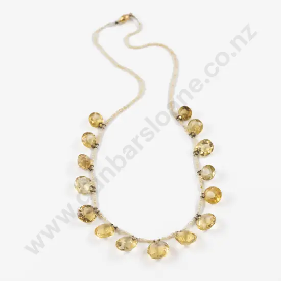 Edwardian 15Stone Citrine and Seed Pearl Necklace