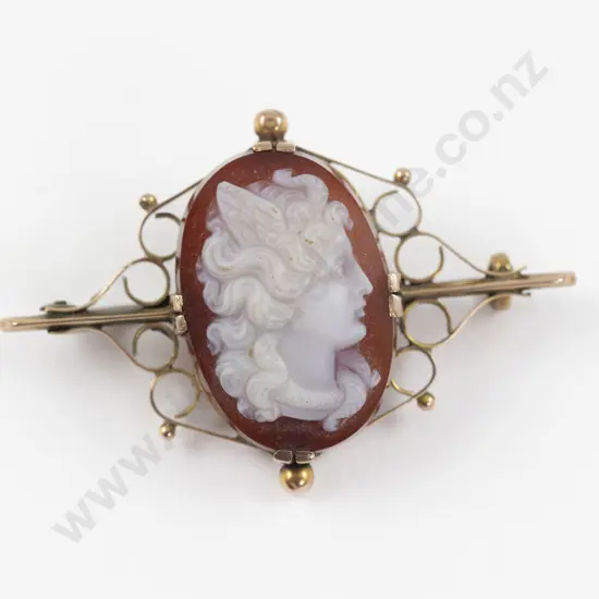 9ct Framed Classical Portrait Cameo Brooch