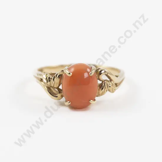 14ct Single Stone Coral Ring