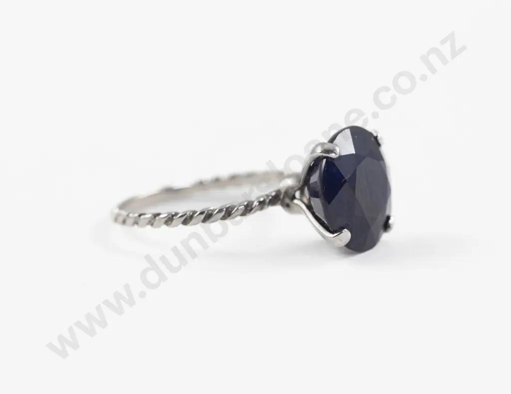 9ct White Gold Single Sapphire Dress Ring Image 1++