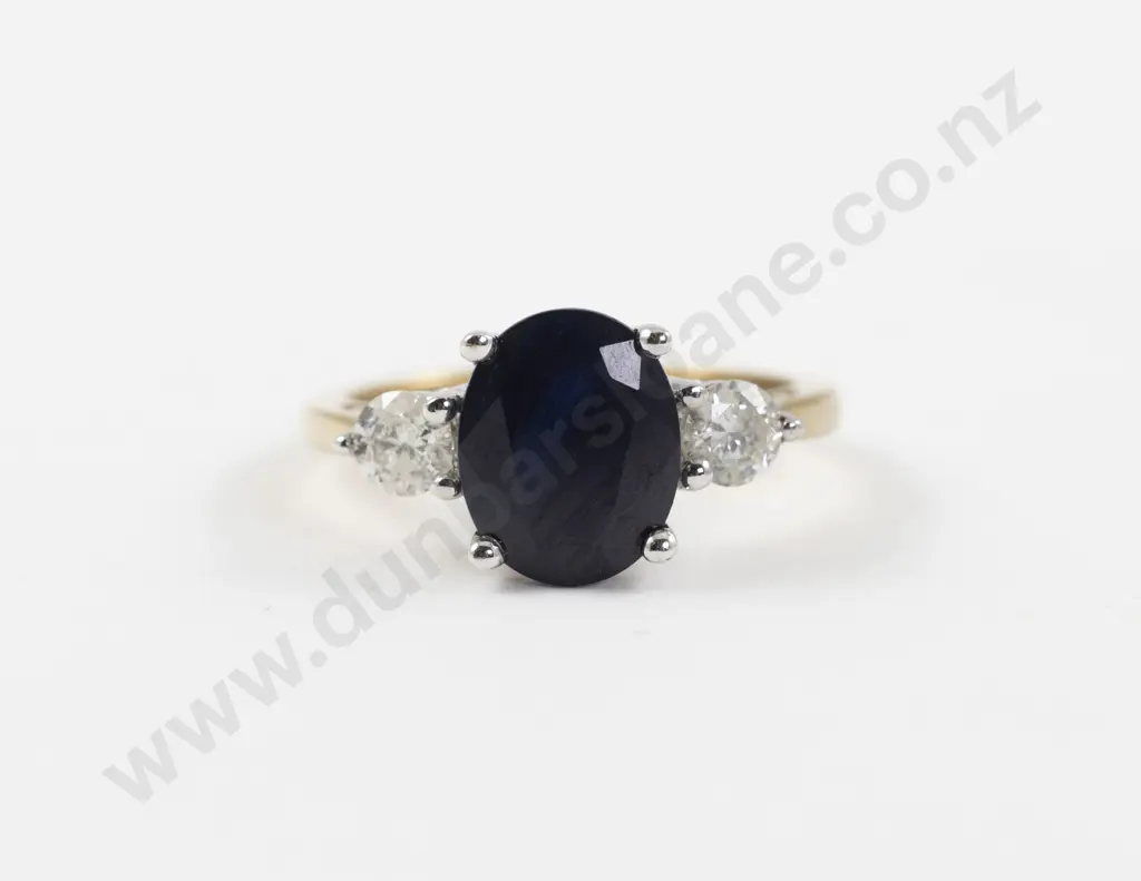 9ct Three Stone Sapphire and Diamond Ring Image 1++