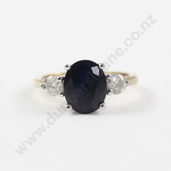 9ct Three Stone Sapphire and Diamond Ring