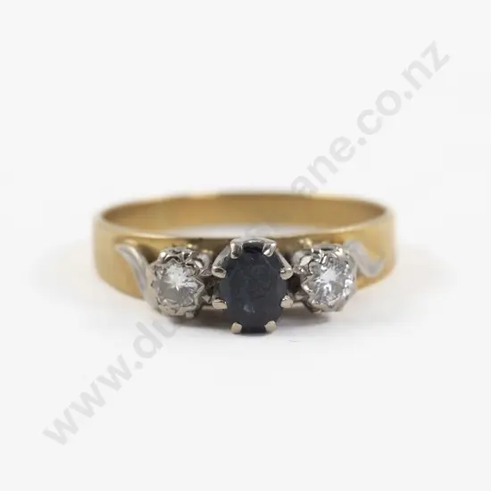 18ct Three Stone Sapphire and Diamond Bridge Ring