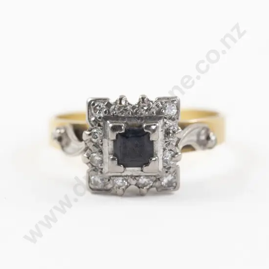 18ct White and Yellow Gold 15Stone Sapphire and Diamond Cluster Ring