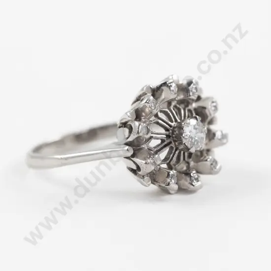 18ct White Gold Eleven Stone Diamond Floret Cluster Ring