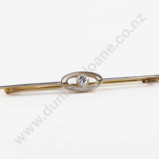 18ct Yellow and White Gold Single Stone Diamond Bar Brooch