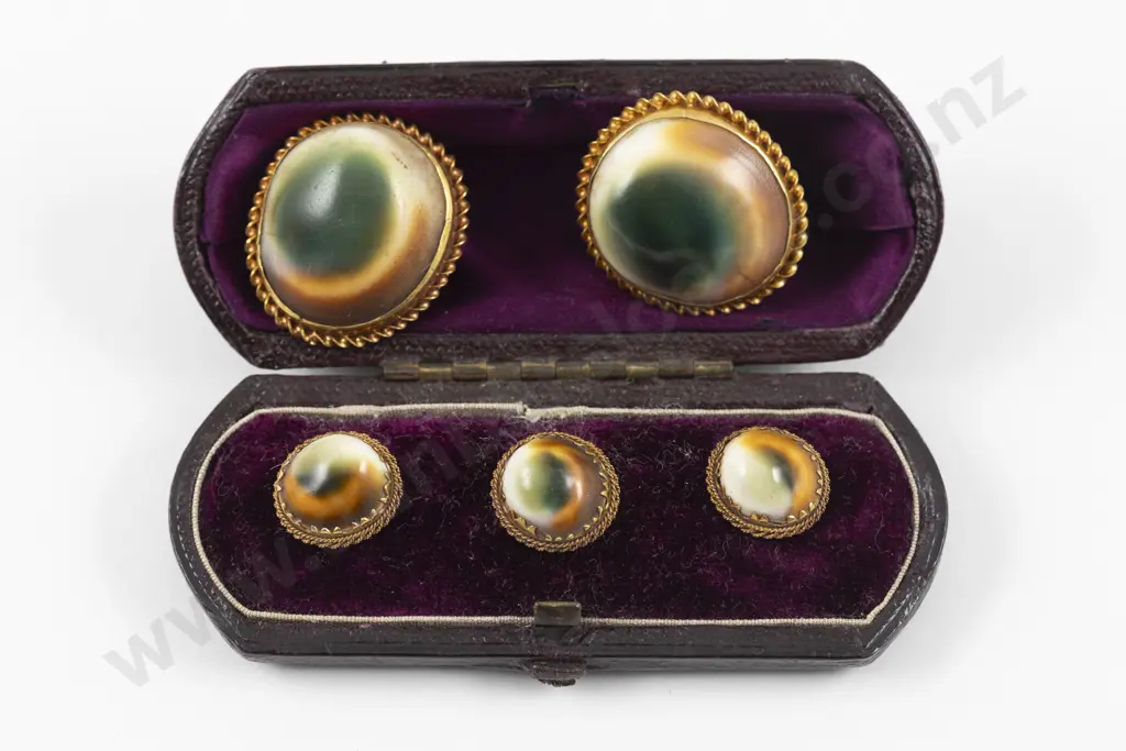 Five 14ct Mounted Cats Eye Shirt Studs Image 1++