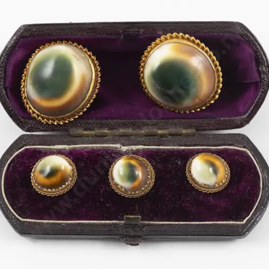 Five 14ct Mounted Cats Eye Shirt Studs