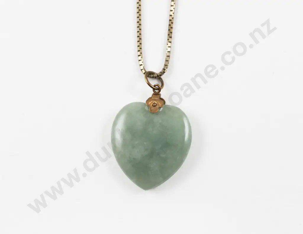 Modern Jade Heart Pendant on 18ct Box Link Neck Chain Image 1++