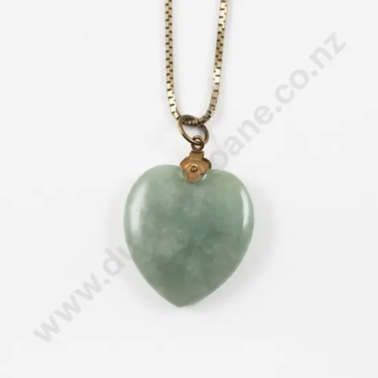 Modern Jade Heart Pendant on 18ct Box Link Neck Chain