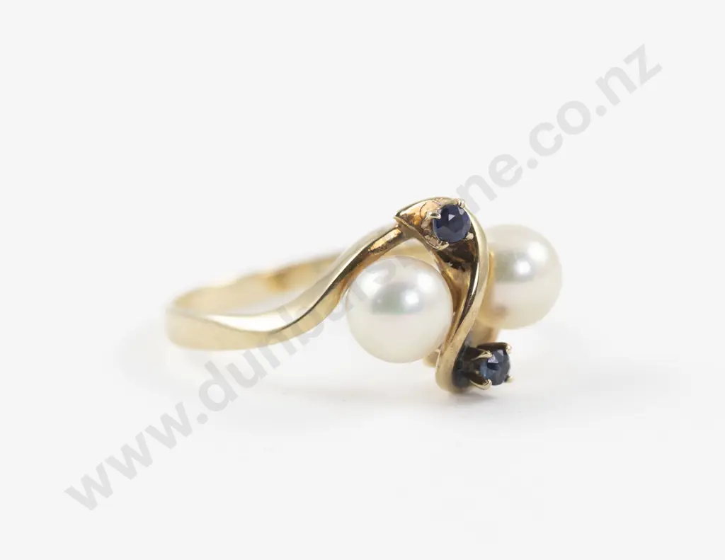 14ct Four Stone Cultured Pearl and Sapphire Ring Image 1++