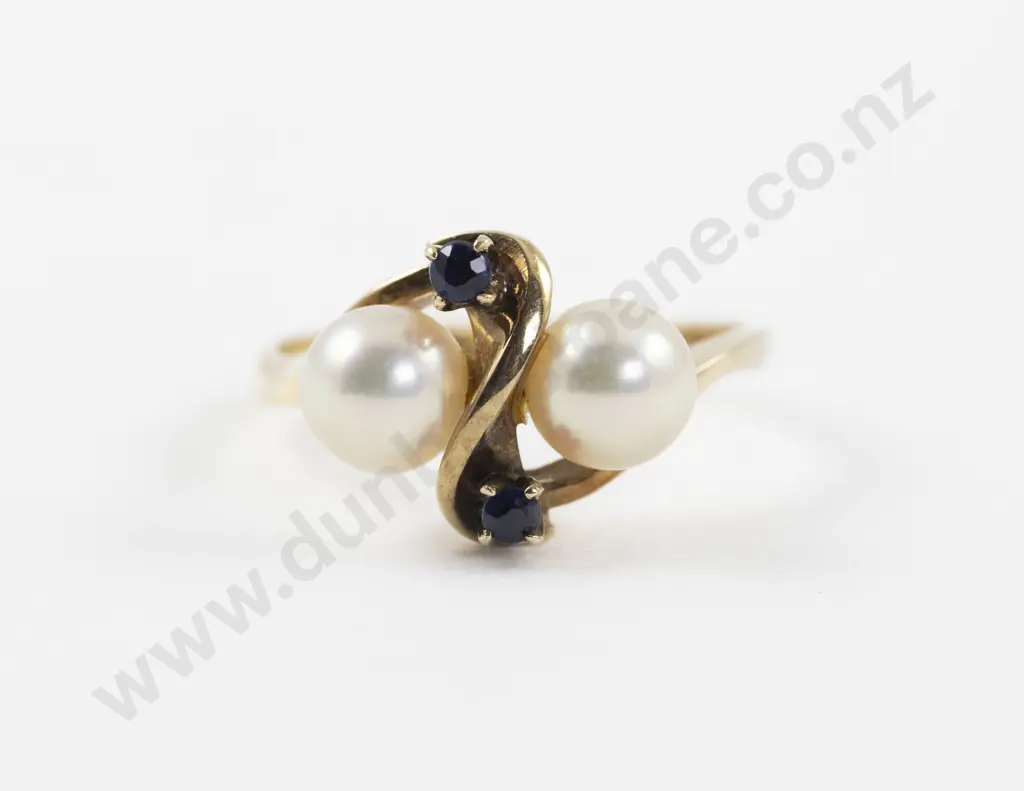 14ct Four Stone Cultured Pearl and Sapphire Ring Image 1++