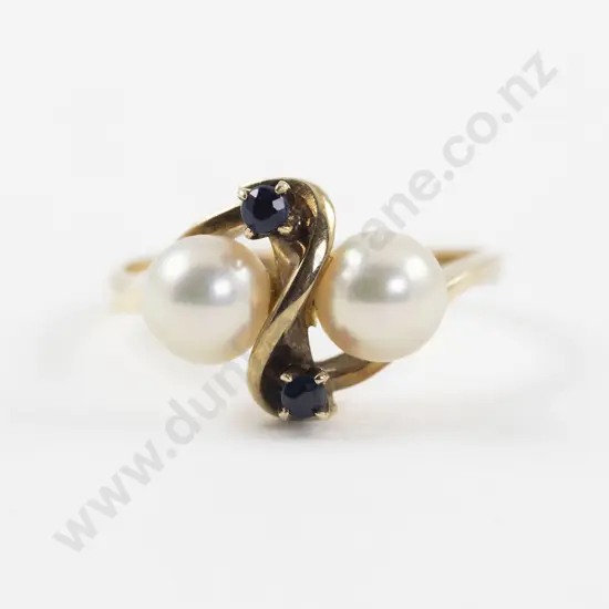 14ct Four Stone Cultured Pearl and Sapphire Ring