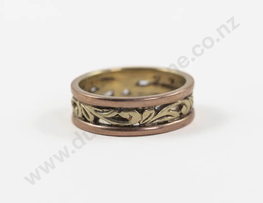 9ct Yellow and Rose Gold Scroll Band Ring Image 1++
