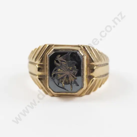 14ct Single Hematite Gents Signet Ring