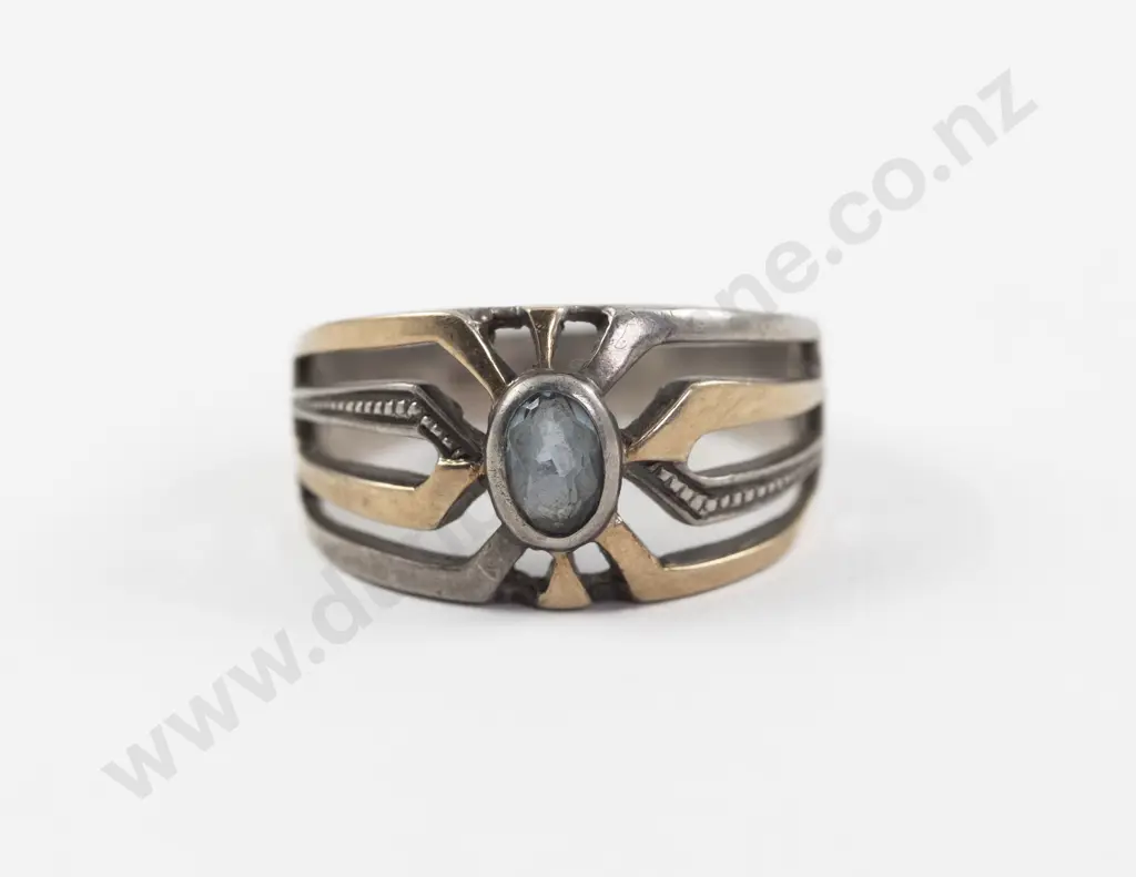 18ct and S/S Single Stone Topaz Fancy Band Ring Image 1++