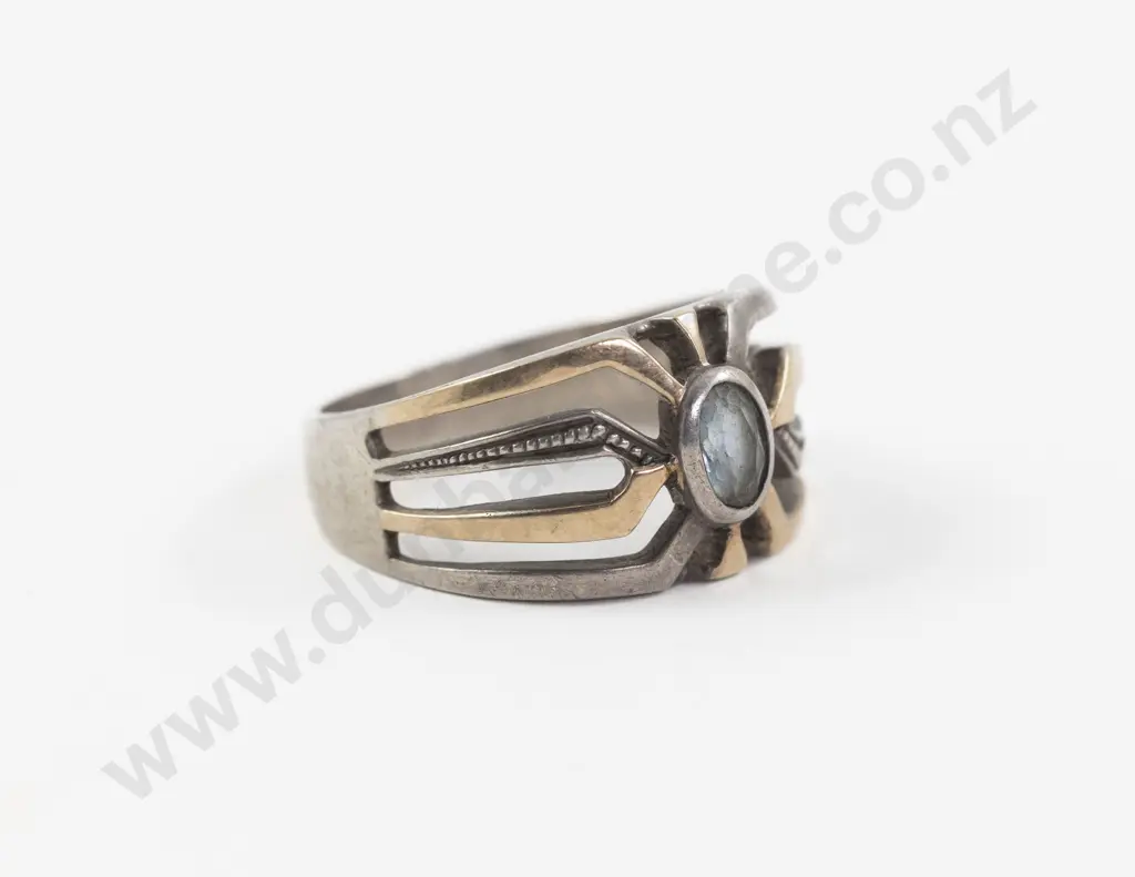 18ct and S/S Single Stone Topaz Fancy Band Ring Image 1++