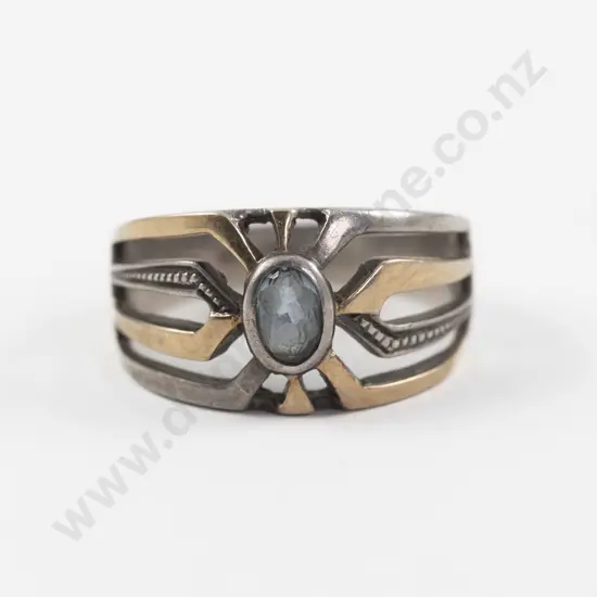18ct and S/S Single Stone Topaz Fancy Band Ring