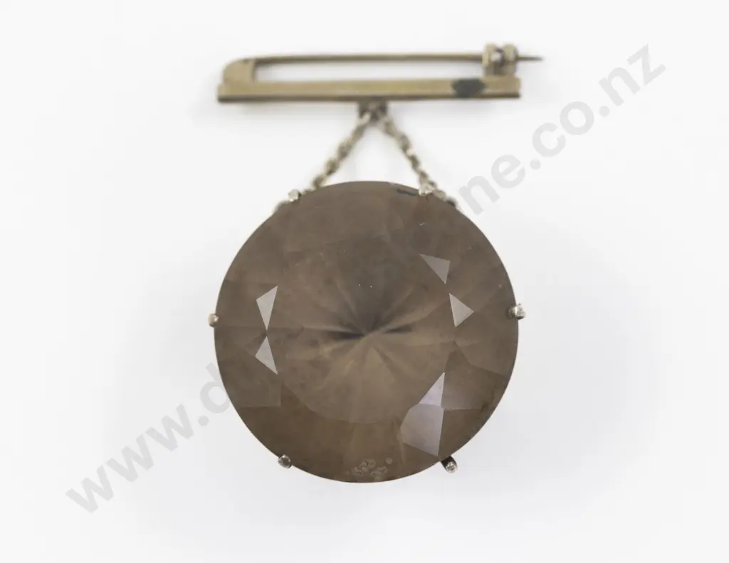 S/S Single Stone Smoky Quartz Brooch Image 1++