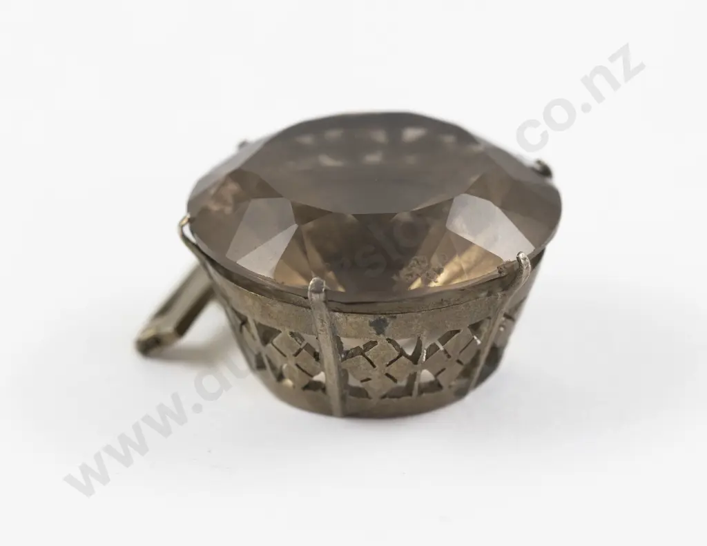 S/S Single Stone Smoky Quartz Brooch Image 1++