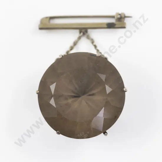 S/S Single Stone Smoky Quartz Brooch