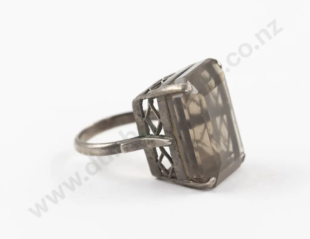 Sterling Silver Large Smoky Quartz Dress Ring Image 1++