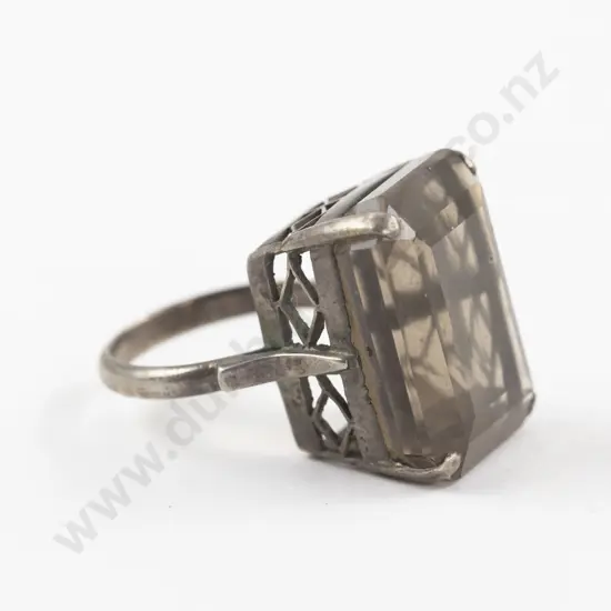 Sterling Silver Large Smoky Quartz Dress Ring