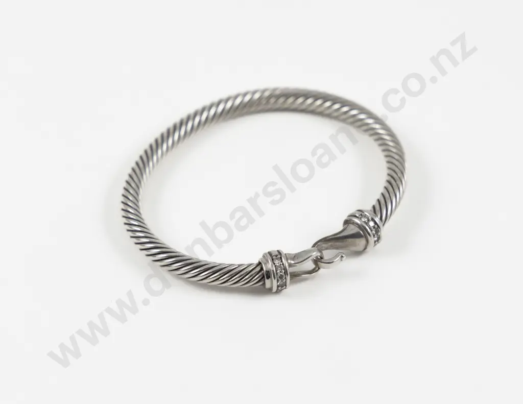 David Yurman 18ct White Gold and S/S 14Stone Diamond Cable Buckle Bracelet Image 1++