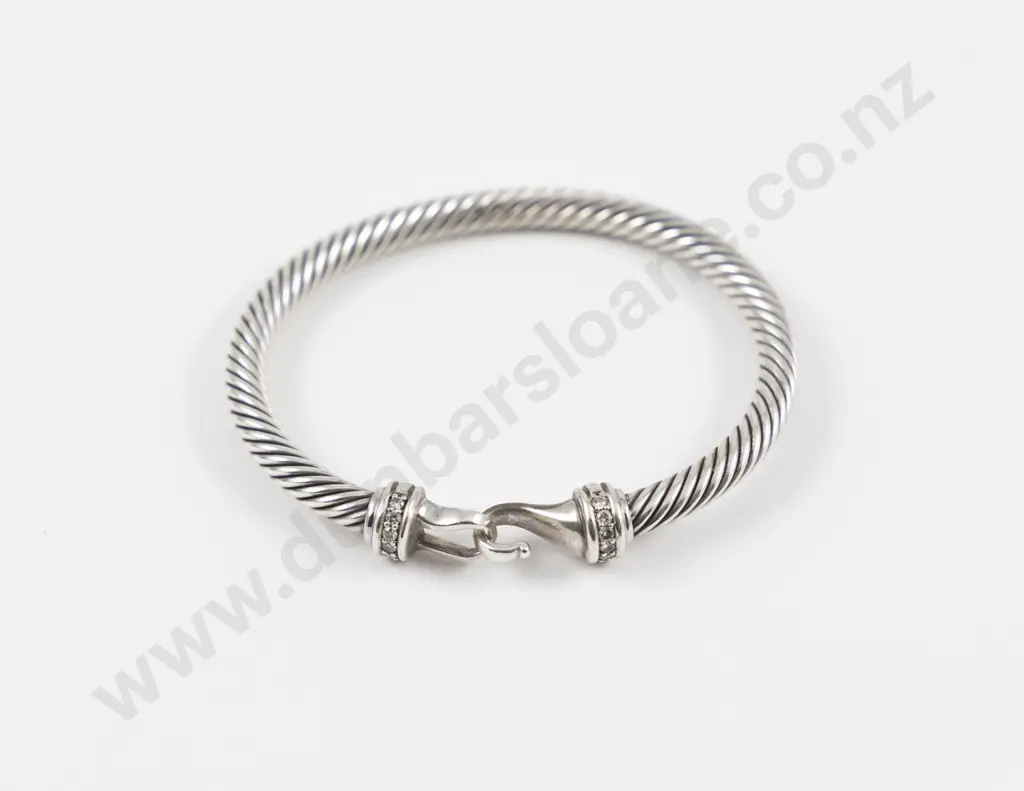 David Yurman 18ct White Gold and S/S 14Stone Diamond Cable Buckle Bracelet Image 1++