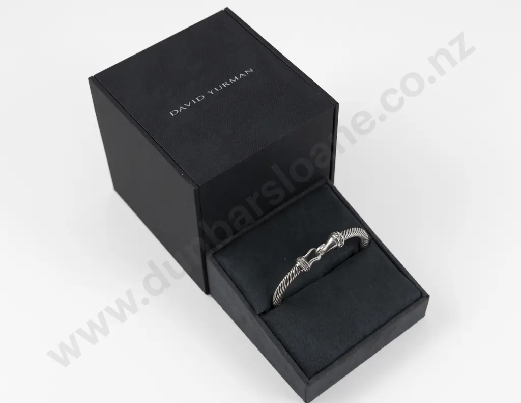 David Yurman 18ct White Gold and S/S 14Stone Diamond Cable Buckle Bracelet Image 1++