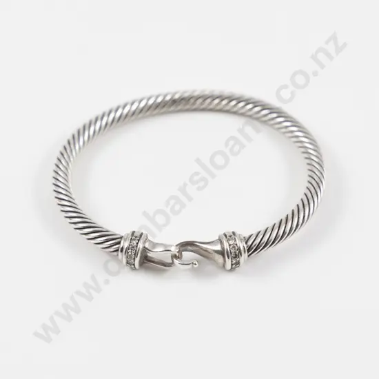 David Yurman 18ct White Gold and S/S 14Stone Diamond Cable Buckle Bracelet