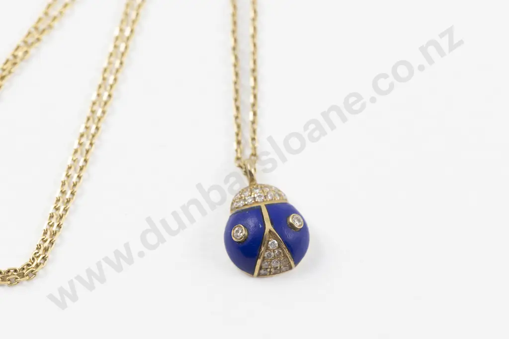 Nayla Arida 18ct 25Stone Diamond and Blue Enamel Lady Bug Pendant Image 1++