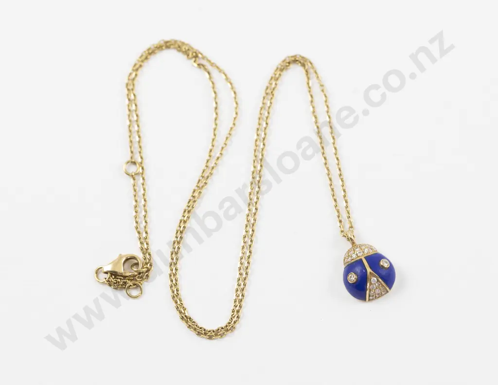 Nayla Arida 18ct 25Stone Diamond and Blue Enamel Lady Bug Pendant Image 1++
