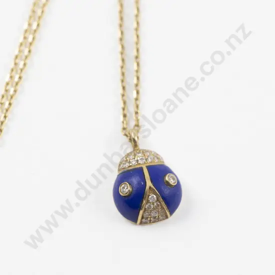 Nayla Arida 18ct 25Stone Diamond and Blue Enamel Lady Bug Pendant