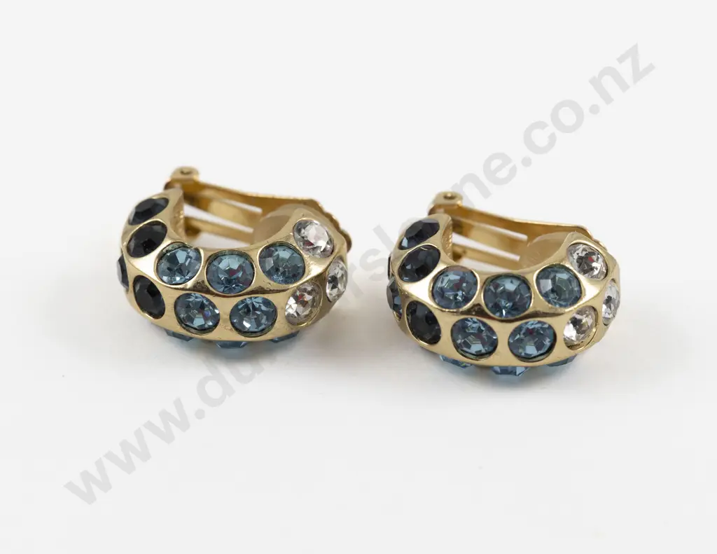 Vintage Christian Dior Gold Plated Crystal Clip On Earrings Image 1++
