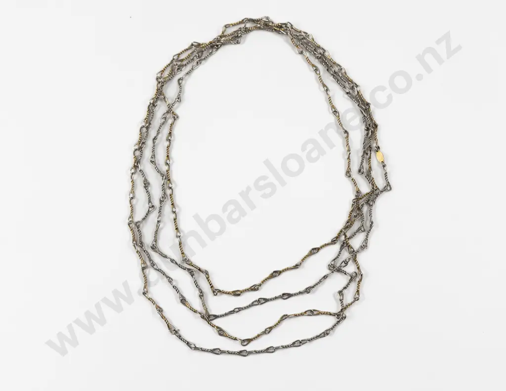 Christian Dior Gold Plated and Silver Fancy Link Neck Chain Image 1++