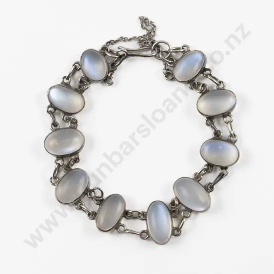 Silver Mounted 10Stone Moonstone Bracelet