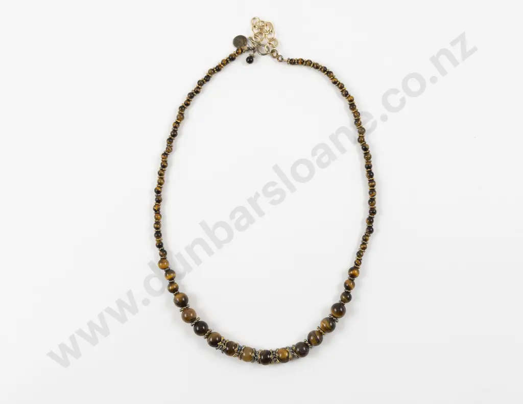 Metropolitan Museum of Art Single Strand Tiger Eye and Silver Gilt Beaded Necklace Image 1++