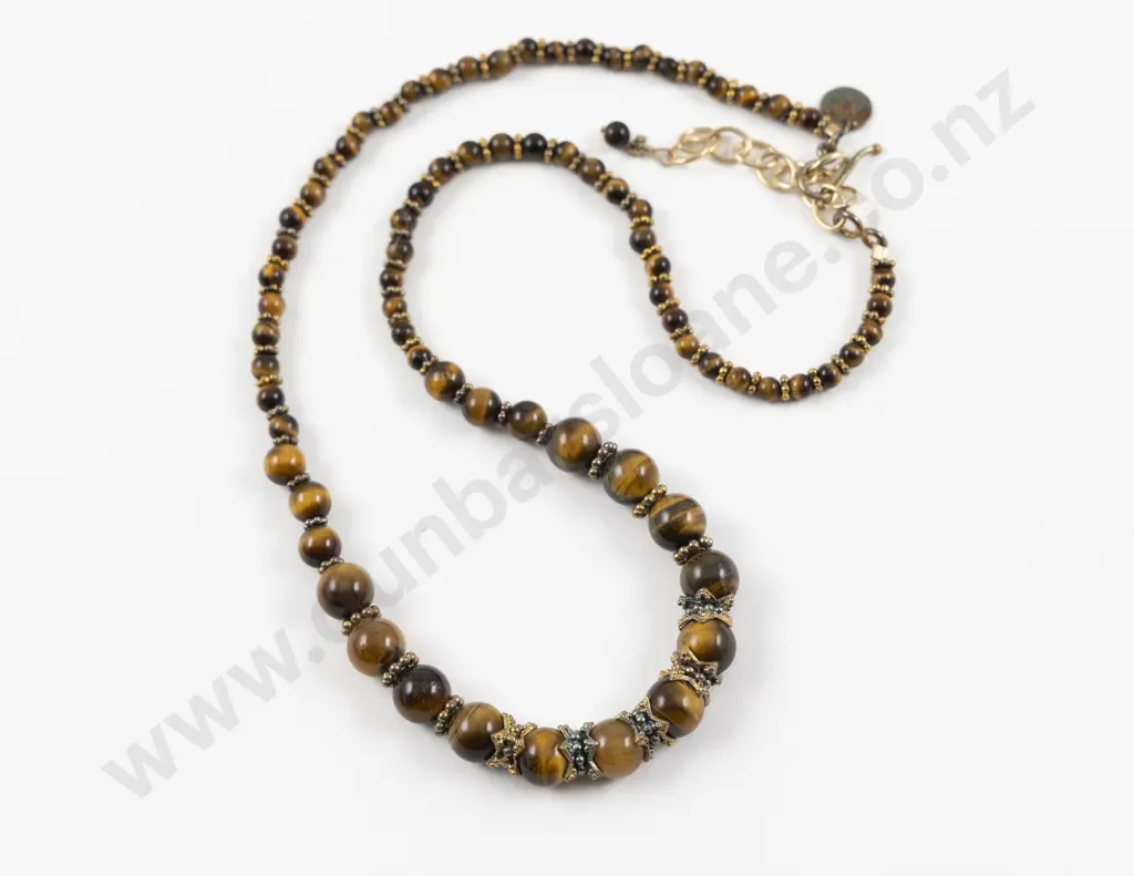 Metropolitan Museum of Art Single Strand Tiger Eye and Silver Gilt Beaded Necklace Image 1++