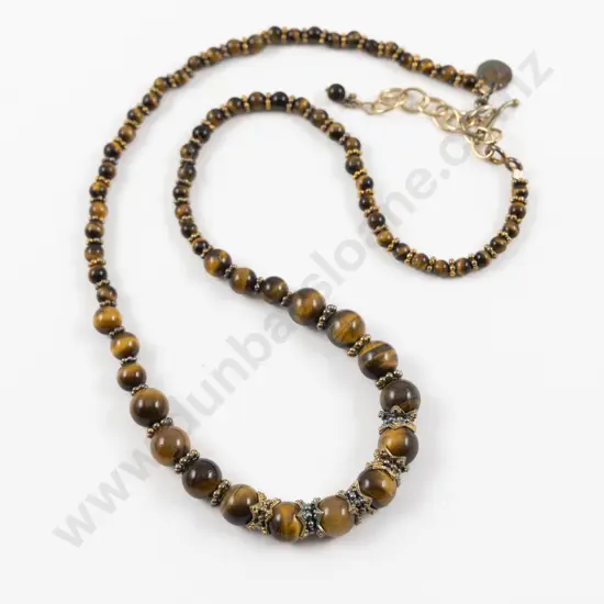 Metropolitan Museum of Art Single Strand Tiger Eye and Silver Gilt Beaded Necklace