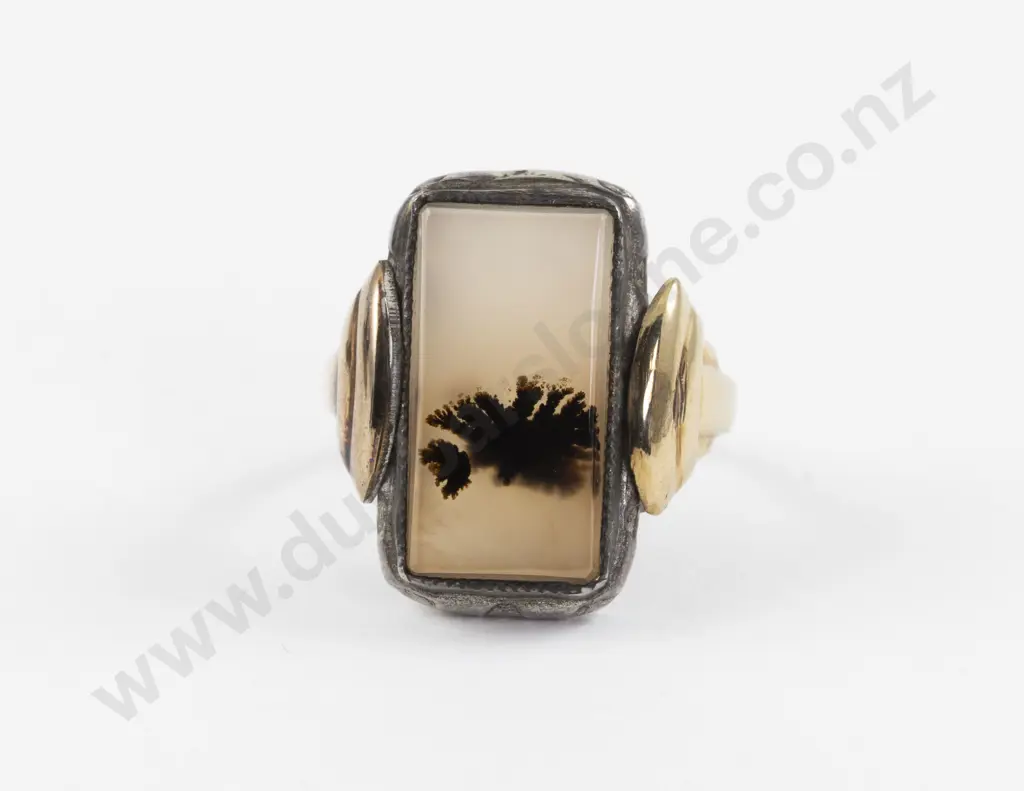 10ct & S/S Single Moss Agate Ring Image 1++
