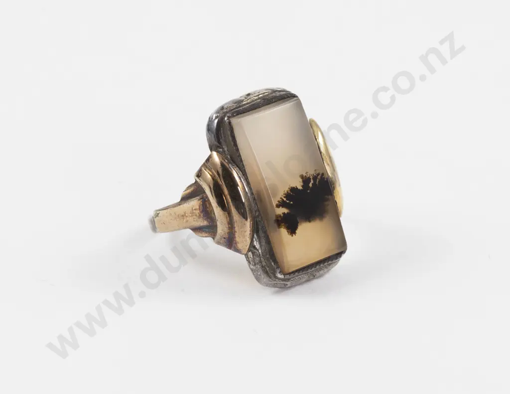 10ct & S/S Single Moss Agate Ring Image 1++