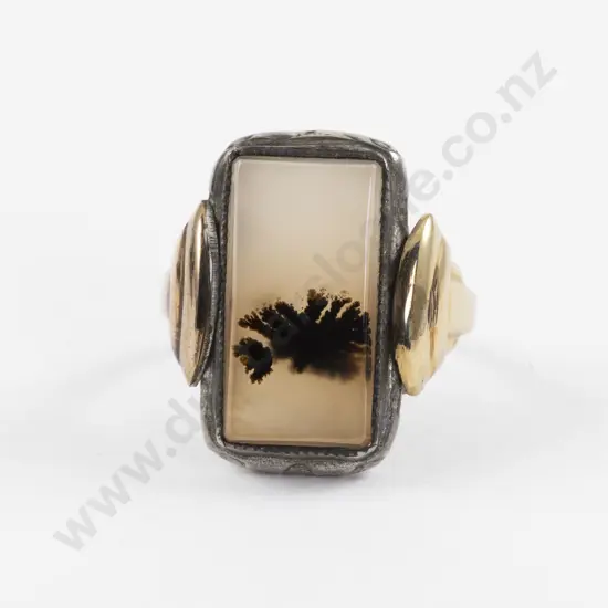 10ct & S/S Single Moss Agate Ring
